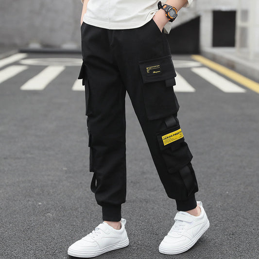 Boys Black Cargo Pants with Pockets | Boys Cargo Trousers | KIDZADORA.com | UK Baby & Children's Clothing