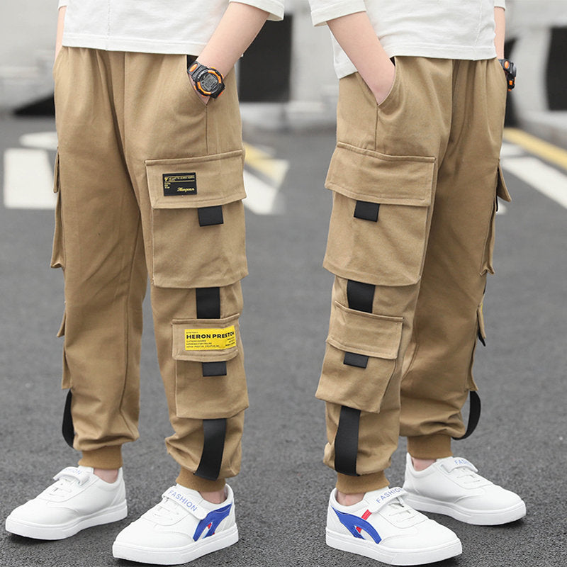 Boys Beige Cargo Pants with stylish side pockets | Boys Trendy Cargo Trousers | KIDZADORA.com | UK Baby & Children's Clothing