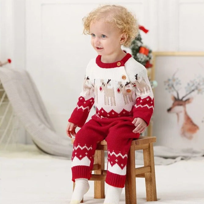 Baby Knitted Rompersuit | Christmas Infant Romper | Knitted Red & White Christmas Baby Clothing | KIDZADORA Baby & Children's Clothing & Footwear