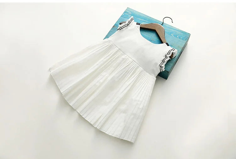 Girls Classic White Cotton Summer Dress Fly Sleeves Kids -2-3-4-5-6-7-8-9-10-years-KIDZADORA Baby & Children's Clothing UK