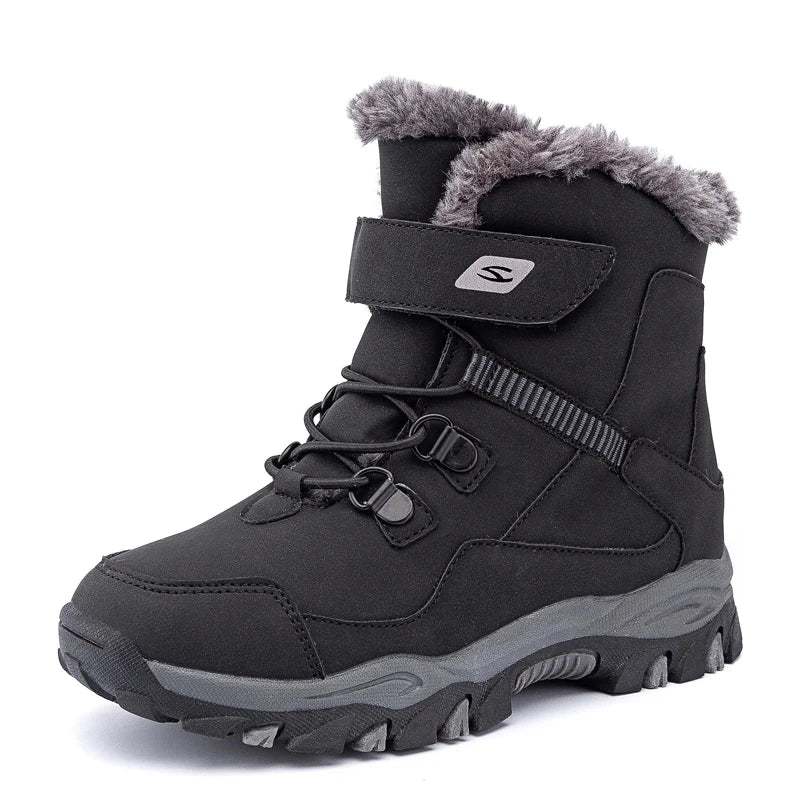 Kids Snow Boots | Boys Leather Winter Footwear | Black Unisex Leather Winter Boots for Kids | KIDZADORA Children's Clothing & Footwear UK | London Kids Fashion