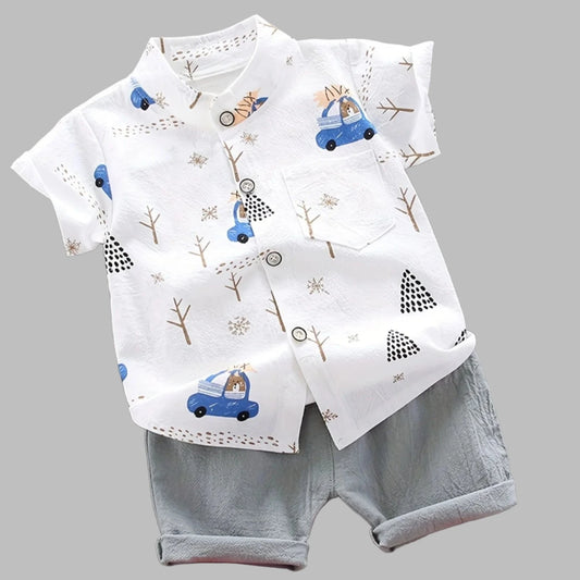 Infant, Toddler, Baby Boy Summer Short Sleeved Shirt and Shorts Set in White, Blue, Yellow, Green | Baby Clothing | Infant Clothes Summer | KIDZADORA Baby Clothing UK