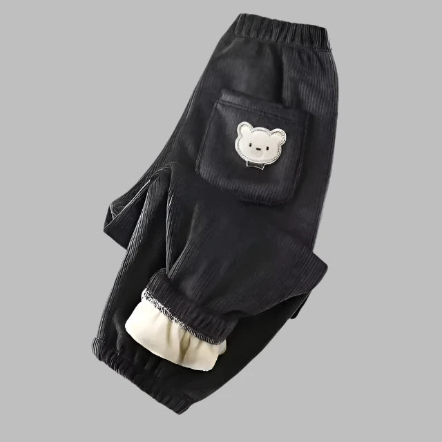 Kids Trousers, Black Fleece Corduroy Pants, Winter Clothing, Toddlers, Boys & Girls, KIDZADORA UK