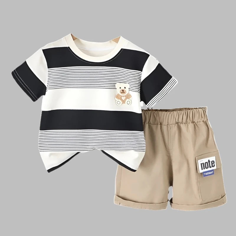 Summer-Infant-Toddler-Striped-T-Shirt-Shorts-Outfit-2pc-clothing-Set-KIDZADORA Baby & Children's Clothes