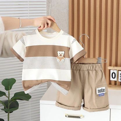 Boys-Summer-Infant-Toddler-Striped-T-Shirt-Shorts-Outfit-2pc-clothing-Set-KIDZADORA Baby & Children's Clothes