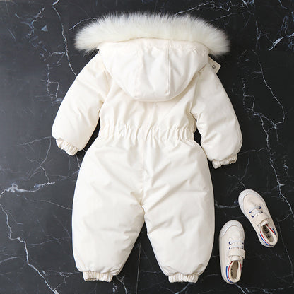 Baby Ski Suit | Infant One Piece Ski Suit | Warm All In One Outerwear For Babies Toddlers Infants  | White Ski Suit Winter Clothing for Infants | Snow Suit for Baby Infant Toddler | KIDZADORA Baby & Kids Clothing UK