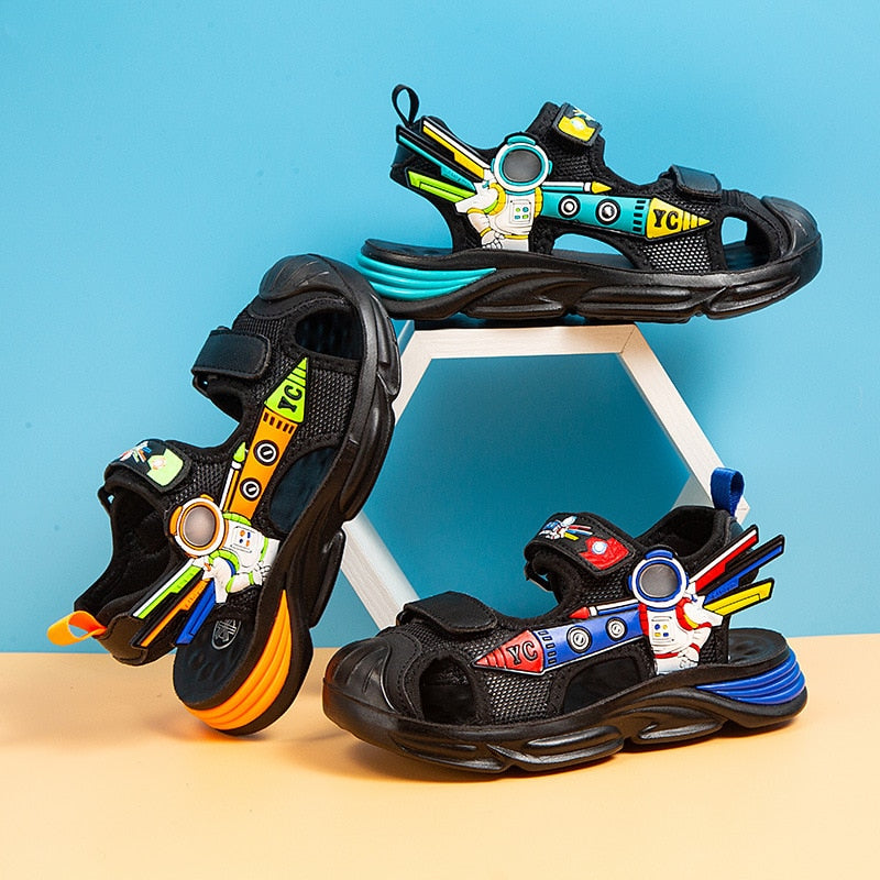 Children's Breathable Summer Sandals Hook + Loop Spaceman Rocket Kids Footwear | KIDZADORA Kids Shoes UK