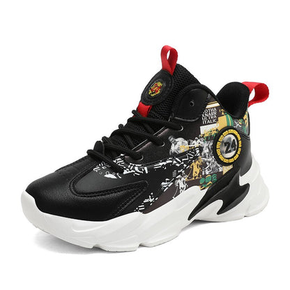 Kids Leather Trainers/Black Basketball Shoes | KIDZADORA Kids Footwear London UK