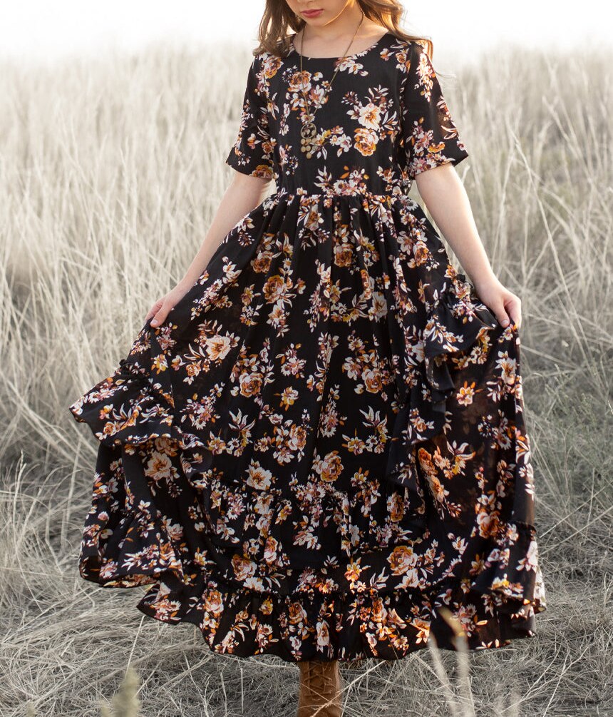 Girls Boho Chic Country Floral Maxi Dress 3-12 Years | Girls Summer Dresses | KIDZADORA Baby & Children's Clothing