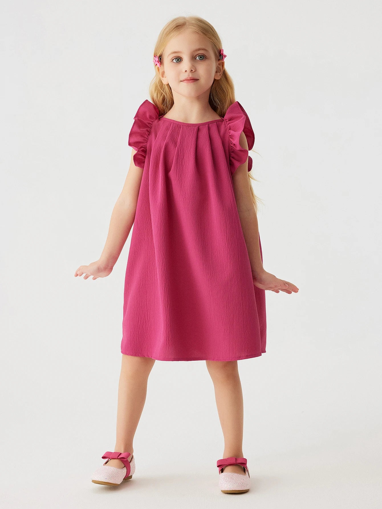 Girls-Infant-Toddler-A-Line-Dress-Solid-Colour-Fly-Sleeve-Children's-Clothing-KIDZADORA Kids Clothing UK