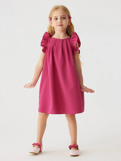 Girls-Infant-Toddler-A-Line-Dress-Solid-Colour-Fly-Sleeve-Children's-Clothing-KIDZADORA Kids Clothing UK