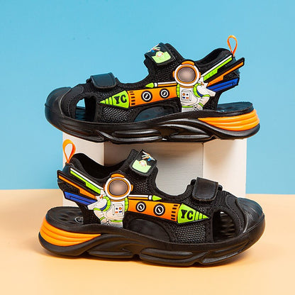 Children's Breathable Summer Toe Protective Sandals Hook + Loop Spaceman Rocket Kids Footwear | KIDZADORA Kids Shoes UK