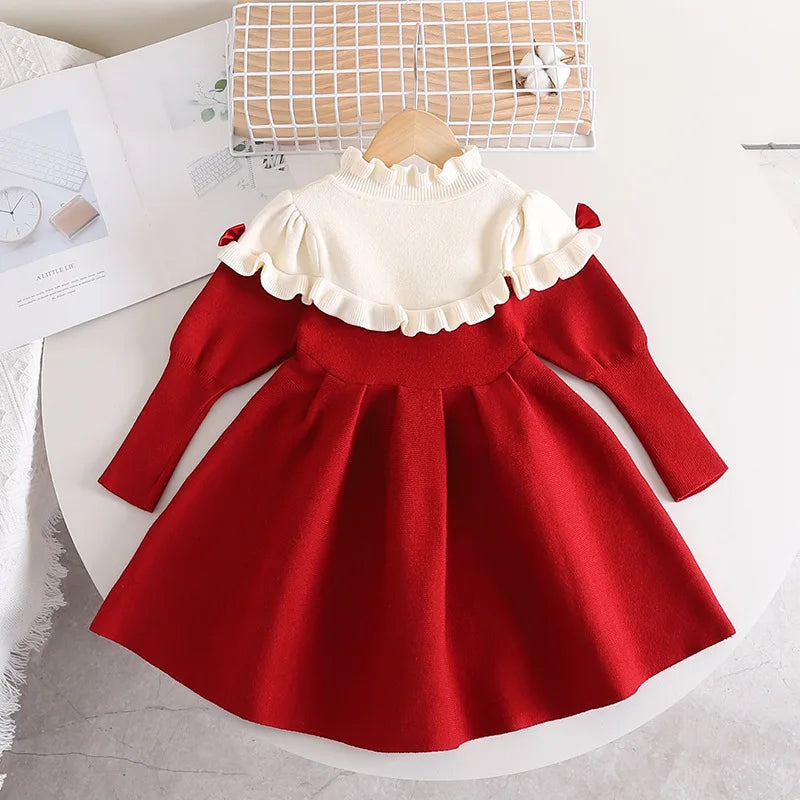 Girls Fashion Winter Knitted Dress Bow Long Sleeves | KIDZADORA Children's Clothing UK