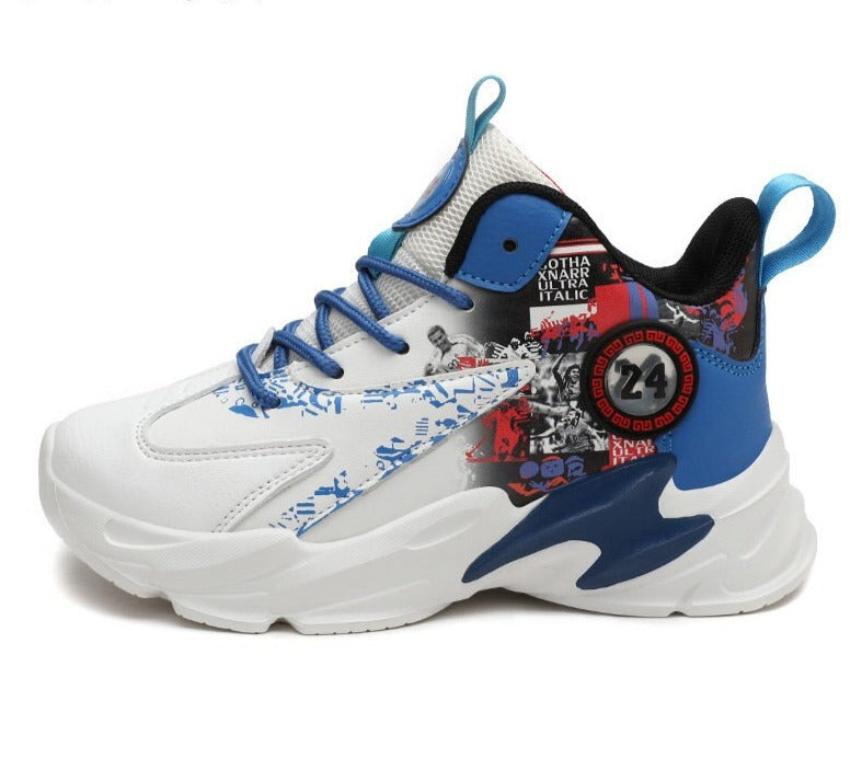 Kids Leather Blue White Sneakers/Trainers/Basketball Shoes | KIDZADORA Kids Footwear London UK