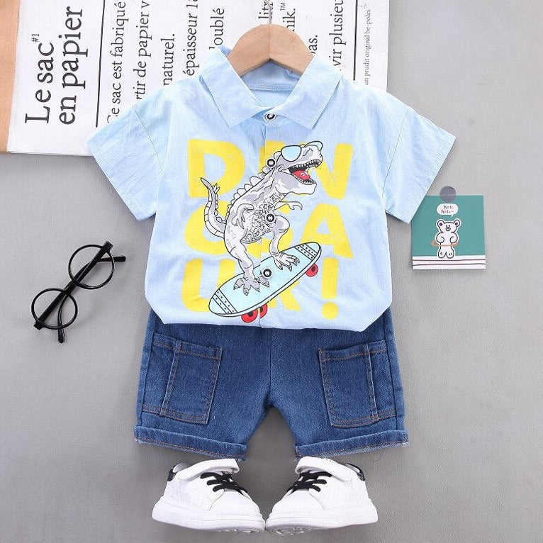 Baby Toddler Infant Blue Dinosaur Shirt + Shorts Set | KIDZADORA Baby & Children's Clothing UK | Essex | London