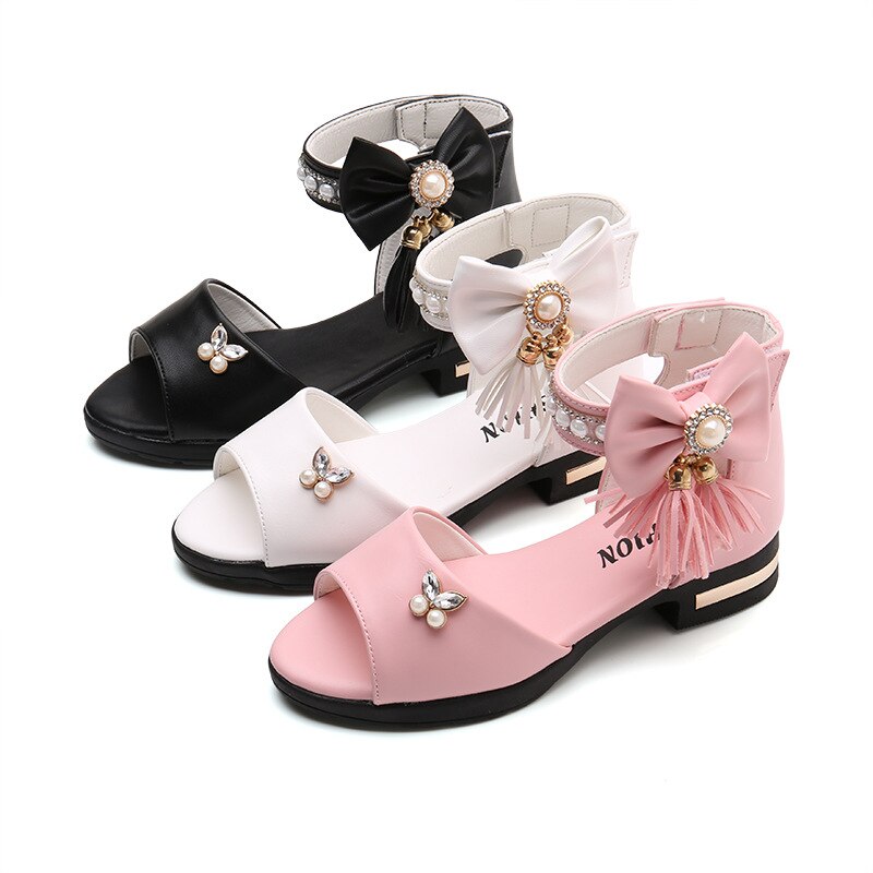 Girls Summer Princess Sandals with Beading & Tassels White | KIDZADORA Kids Footwear UK