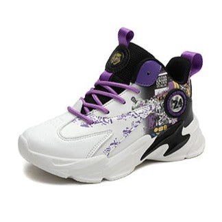 Kids Leather White Purple Trainers/Basketball Shoes | KIDZADORA Kids Footwear London UK