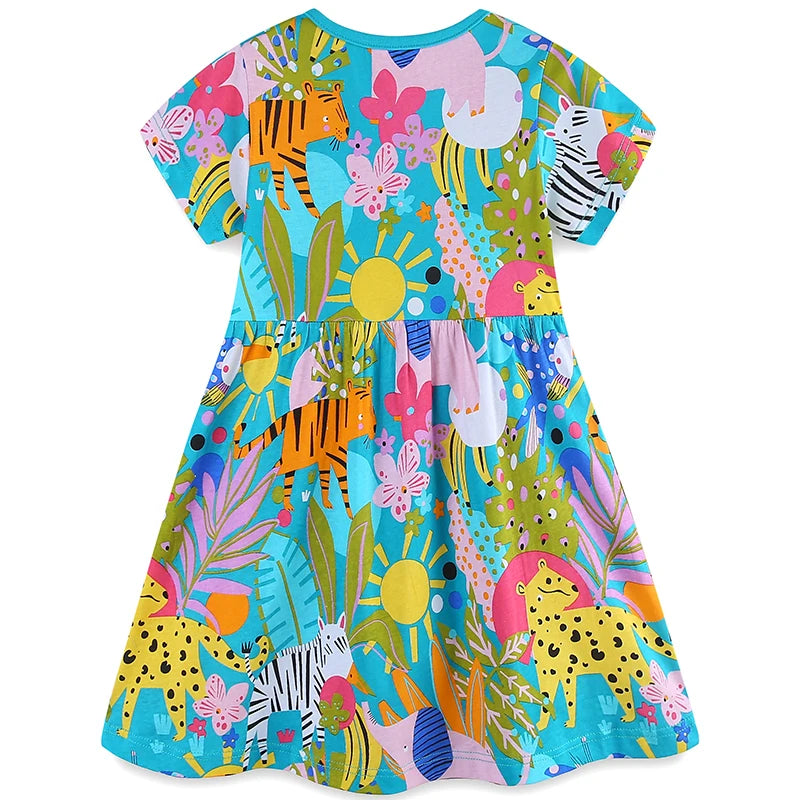 Girls-Dress-Animal-Print-Summer-Dresses-Short-Sleeve-Kids-children-Clothing