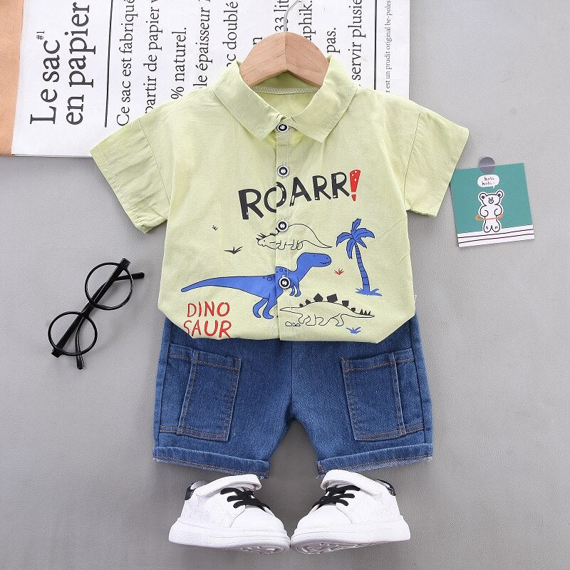 Baby Toddler Infant Green Dinosaur Shirt + Shorts Set | KIDZADORA Baby & Children's Clothing UK | Essex | London