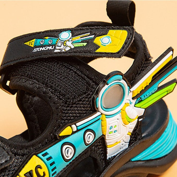 Children's Breathable Summer Sandals Hook + Loop Velcro Strap Spaceman Rocket Kids Footwear | KIDZADORA Kids Shoes UK