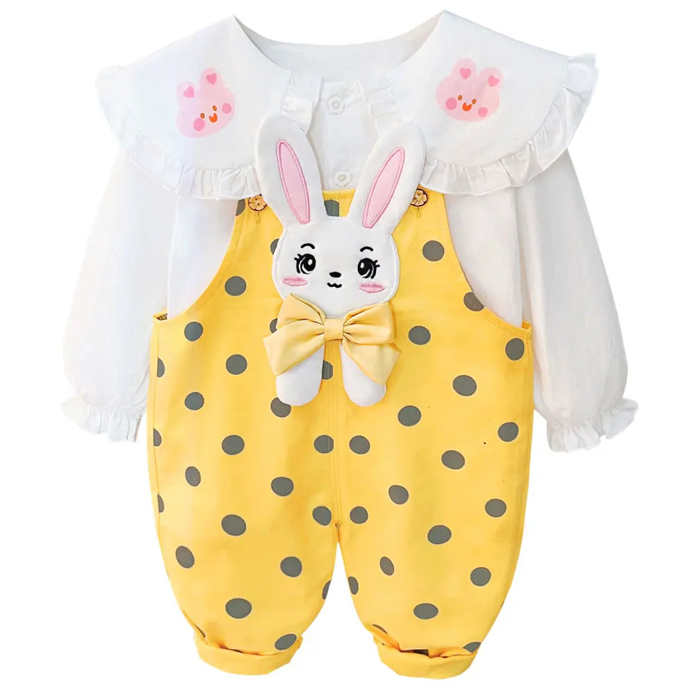 Baby Toddler Infant Blouse + Overall Outfit in Pink Yellow Purple Cute Rabbit Decoration Girls Spring KIDZADORA Baby & Kids Fashion & Footwear | UK