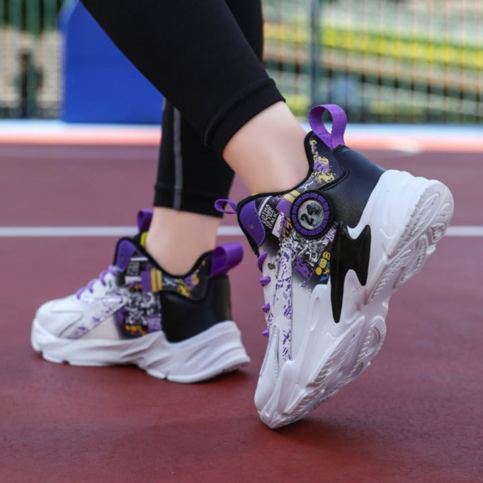 Children's Leather Sneakers/Trainers/White Purple Basketball Shoes | KIDZADORA Kids Footwear UK