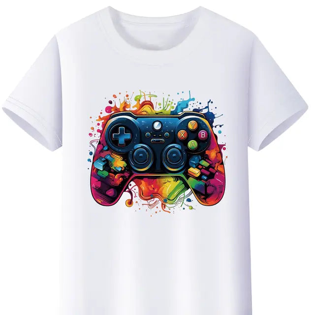 Boys-Girls-Colourful-Gamer-Print-Cotton-T-Shirt-Short-Sleeve-Summer-Children's-Tops-Kids-