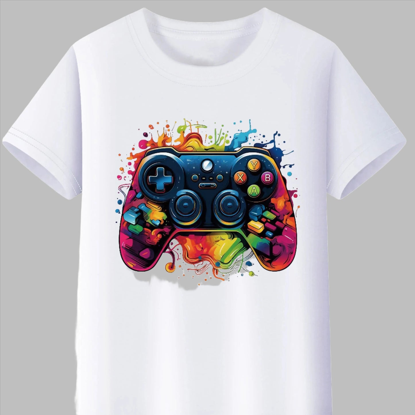 Boys-Girls-Colourful-Gamer-Print-Cotton-T-Shirt-Short-Sleeve-Summer-Tops-Kids