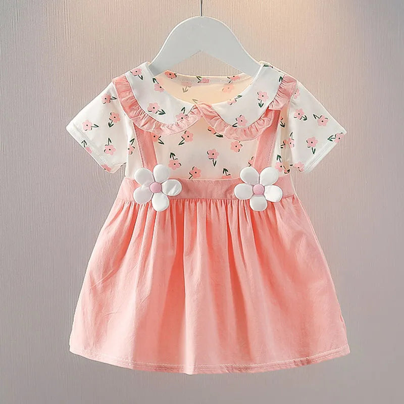 Summer-Infant-Toddler-Girl-Pink-Flower-Dress-Peter-Pan-Collar-Children's-Clothing-Girl-KIDZADORA-UK