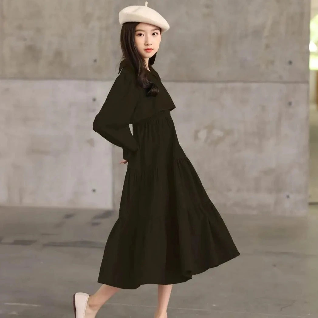 Girls, Teen, Long-Sleeved, Cotton, Dress | Girls Black Midi Dress | Girls Clothing at KIDZADORA | UK