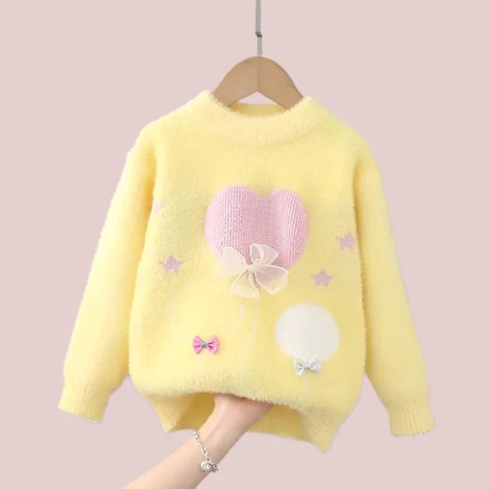 Girls Sweater, Kids Fleece Lined Jumper, Yellow Top, Heart, Butterly, Winter, Autumn, Spring, Kids Fashion, KIDZADORA Kids Clothing UK