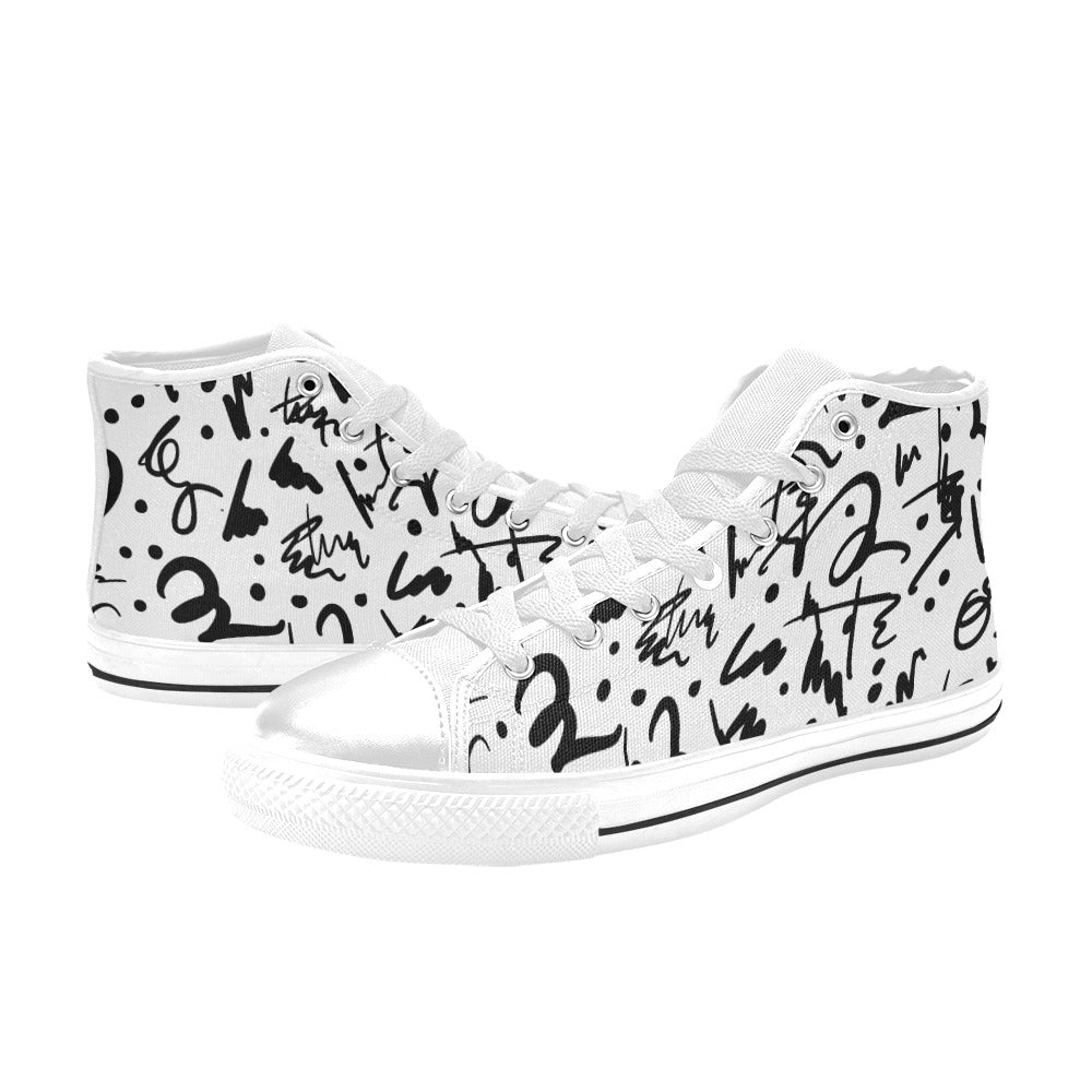 Aquila High Top Kids Canvas Shoe in White with Black Graffiti Design | Kids Footwear | KIDZADORA Baby & Children's Clothing & Footwear UK