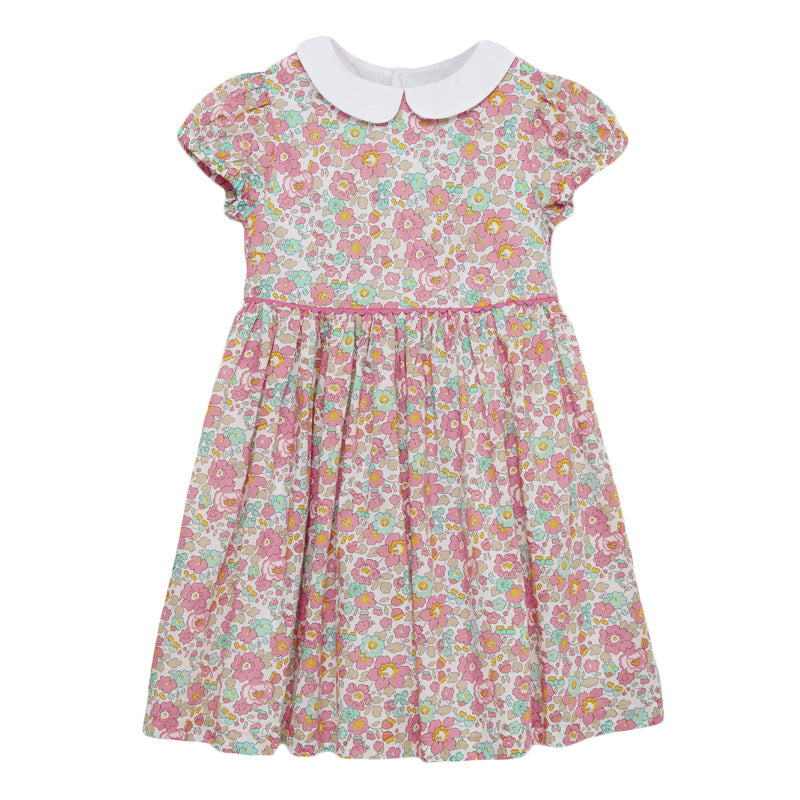 Girls Classic Pink Dress with Peter Pan Collar | KIDZADORA Kids Clothing | UK