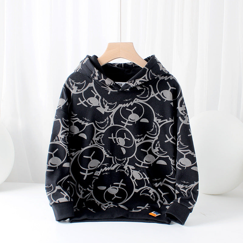 KIDZADORA UK | Kids Hoodie | Black Bear Print Hooded Sweatshirt for Boys and Girls