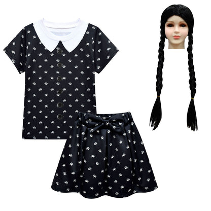 Adams Family Character Costume | Girls Costume | Kids Party Costume with Wig and Bag | Girls Party Dress | 3-8 Years Character Costume | KIDZADORA Kids Clothing