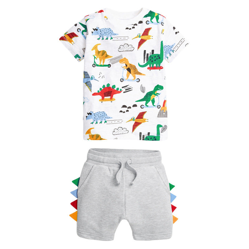 Boys Summer Dinosaur Clothes Set | Toddlers Short + Dinosaur T-shirt | KIDZADORA Kids Clothes