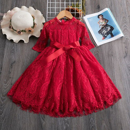 Girls Lace Dress Red 2-7 Years | Girls Special Occasion Clothing | Flower Dress | KIDZADORA Girls Party Dress