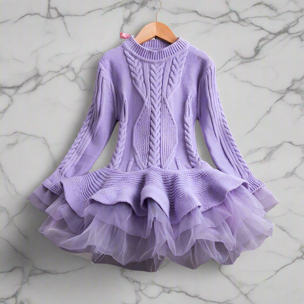 KIDZADORA.COM/.UK. Baby, Girls & Boys Clothing. Knitted, Long-sleeved lilac tutu dress.