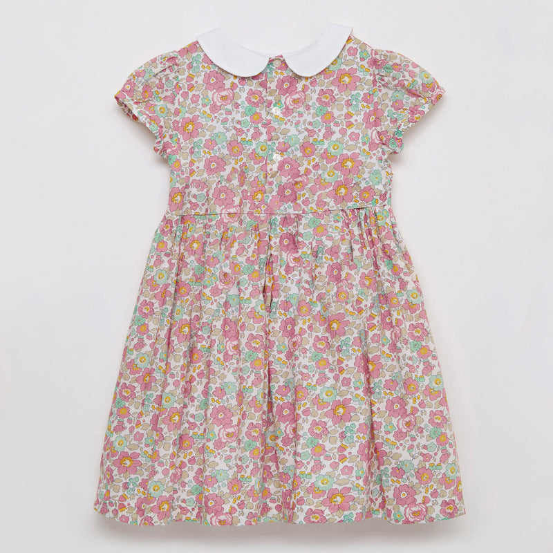 Girls Summer Classic Pink Dress with Peter Pan Collar | KIDZADORA Kids Clothing UK