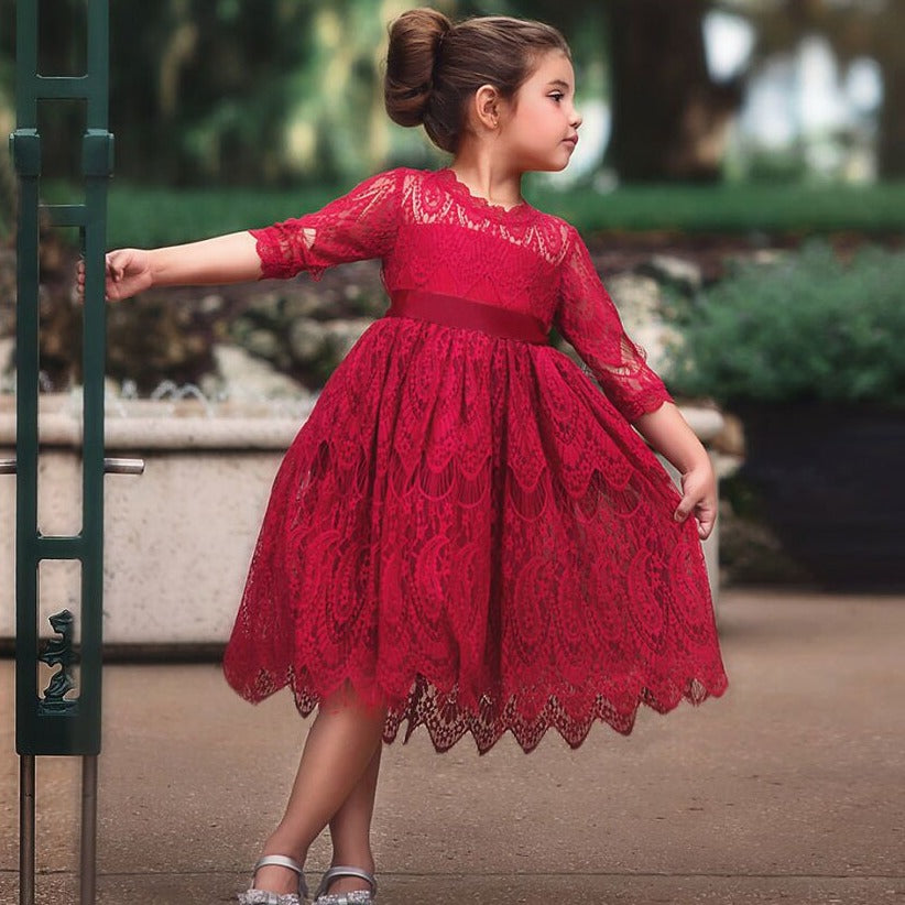 Girls Red Lace Dress 2-7 Years | Girls Special Occasion Clothing | Flower Dress | KIDZADORA Girls Party Dress