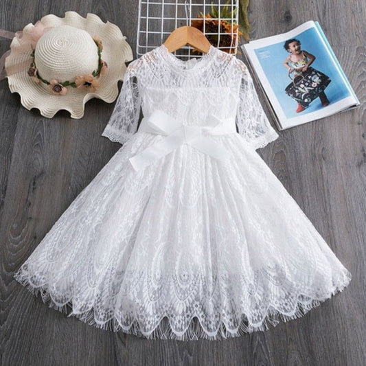 Girls Lace Dress White 2-7 Years | Girls Special Occasion Clothing | Flower Dress | KIDZADORA Girls Party Dress