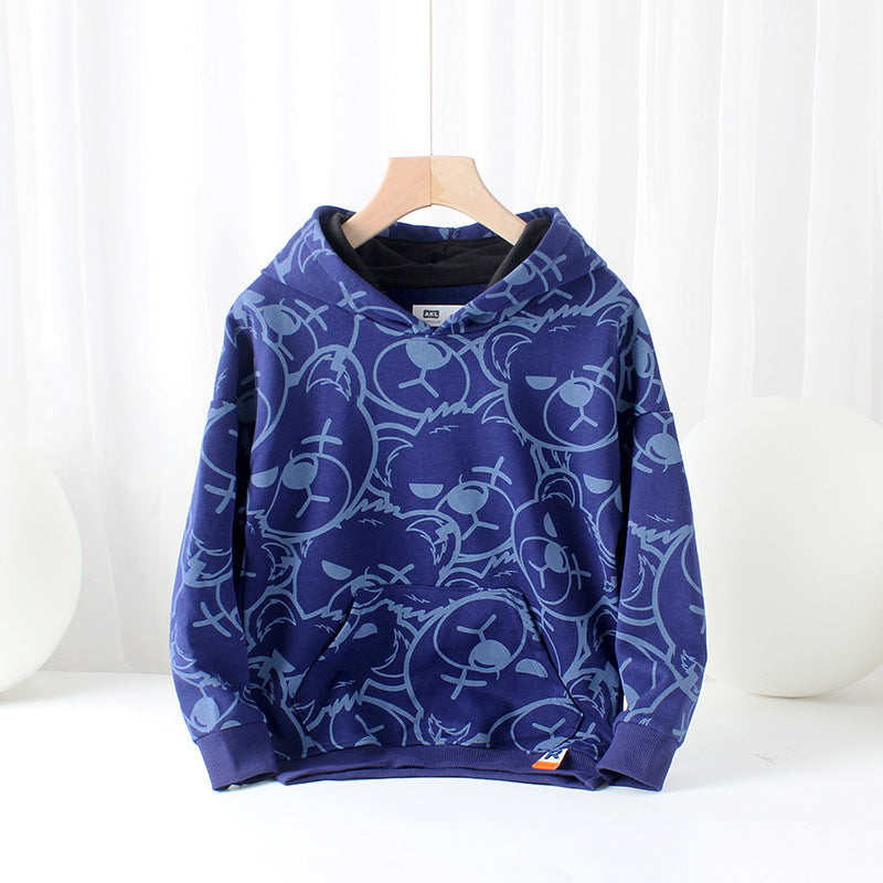 KIDZADORA UK | Dark Blue Kids Hoodie | Bear Print Hooded Sweatshirt for Boys and Girls