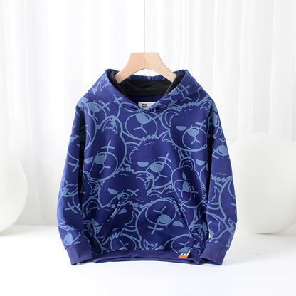 KIDZADORA UK | Dark Blue Kids Hoodie | Bear Print Hooded Sweatshirt for Boys and Girls