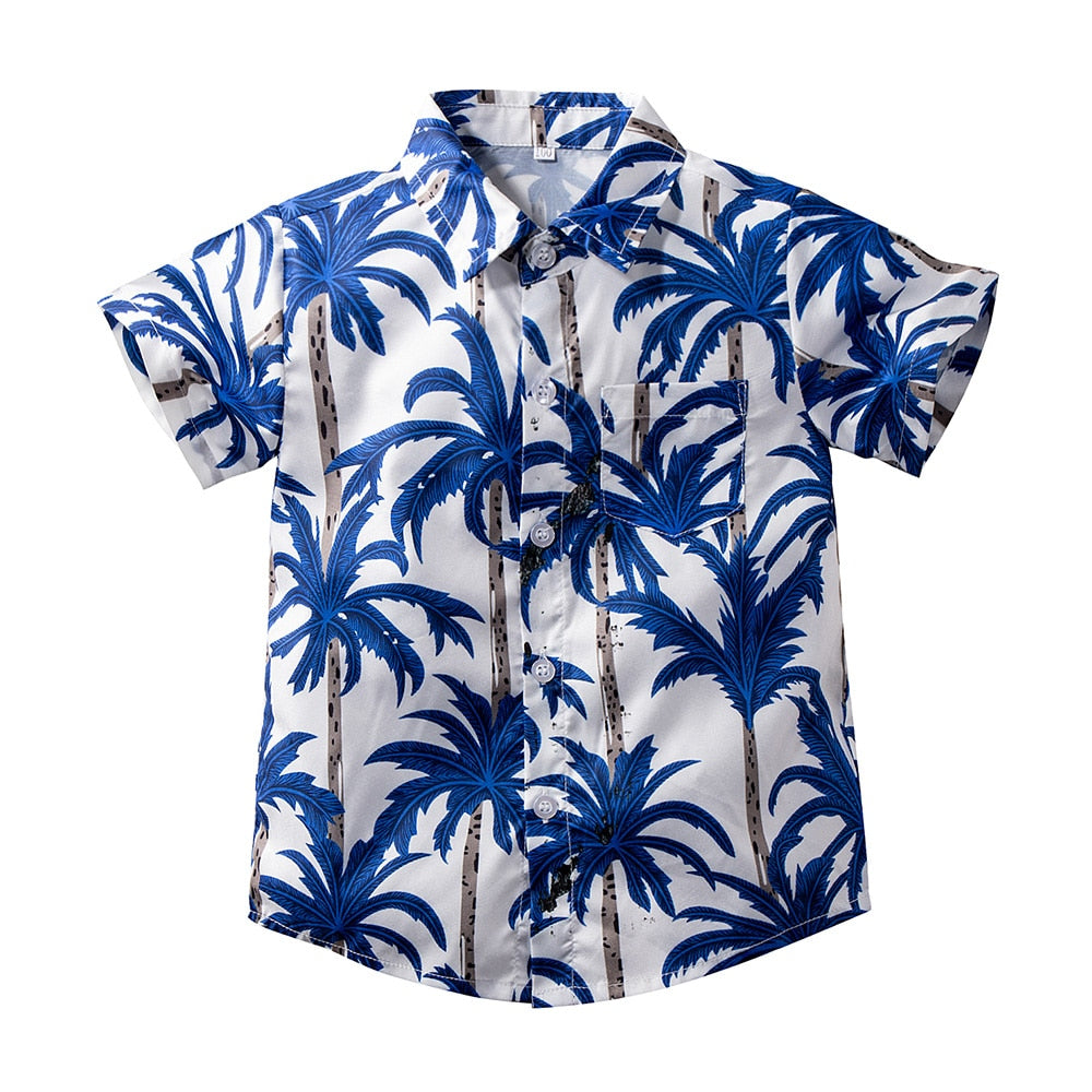 Boys Hawaiian Shirt + Blue Shorts Set | Boys Summer 2 Piece Shorts + Shirt Outfit | Boys Shorts | Boys Short Sleeved Shirt | KIDZADORA UK | London | Essex Kids Clothing