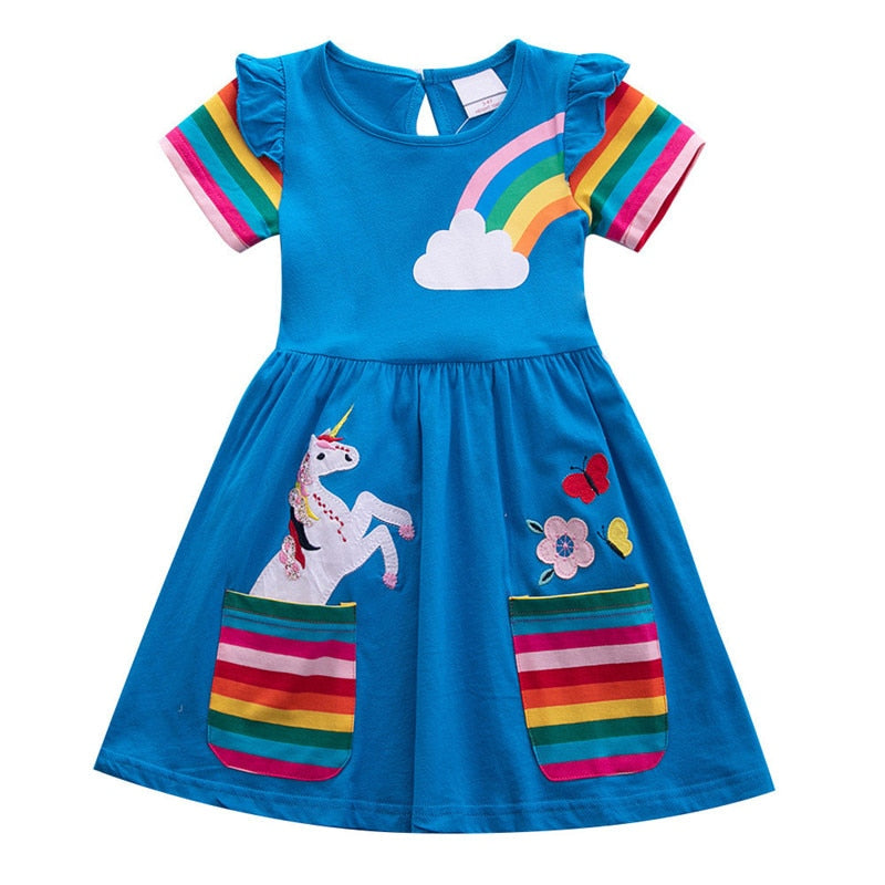 Girls Blue Unicorn + Rainbow Dress | KIDZADORA Baby, Toddler & Kids Clothing | UK | London | Essex