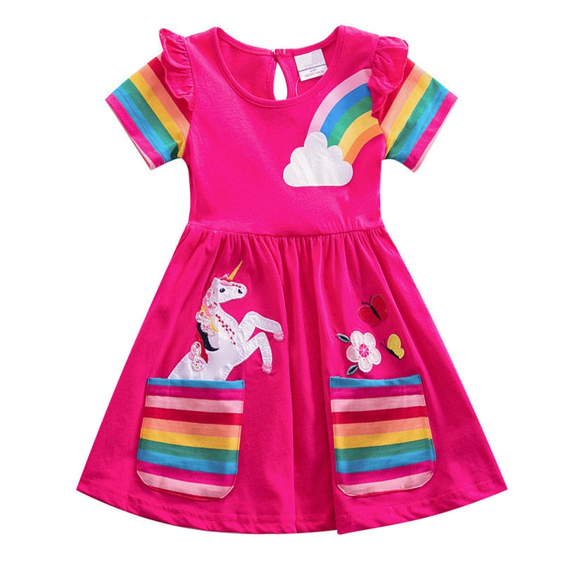 Girls Dark Pink Unicorn + Rainbow Dress | KIDZADORA Baby, Toddler & Kids Clothing | UK | London | Essex