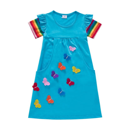 Girls Blue Short Sleeve Summer Butterfly Dress | Kids Spring + Summer Dress | KIDZADORA Baby & Children's Clothing | London Kids Clothing | Kids Clothes Essex | France | Italy | Germany | International Kids Fashion