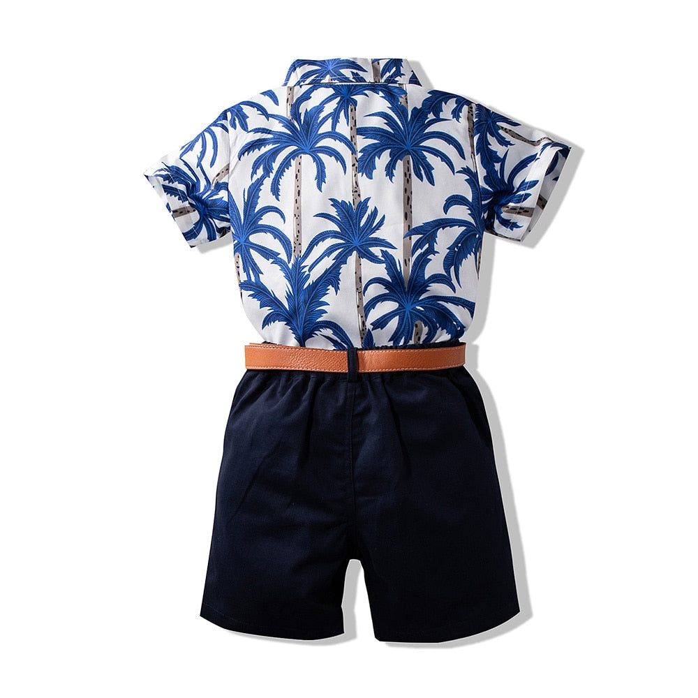 Boys Hawaiian Shirt + Shorts Set | Boys Summer 2 Piece Shorts + Shirt Outfit | Boys Navy Shorts | Boys Short Sleeved Shirt | KIDZADORA UK | London | Essex Kids Clothing