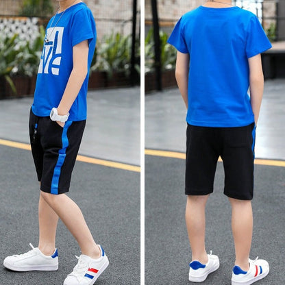 Trendy Boys T-shirt + Shorts | Boys Blue T-shirt + Shorts Set | KIDZADORA Kids Clothing UK