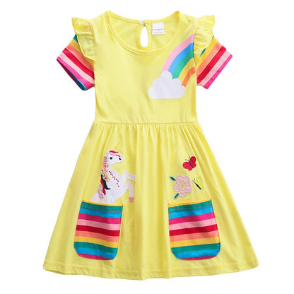 Girls Yellow Unicorn + Rainbow Dress | KIDZADORA Baby, Toddler & Kids Clothing | UK | London | Essex